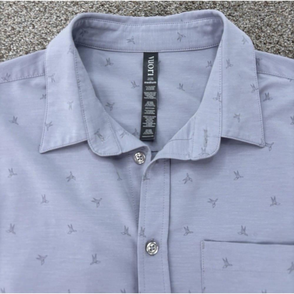 Vuori Bridge SS Origami Cranes Shirt Mens M Blue/Gray Stretch Fitted Performance